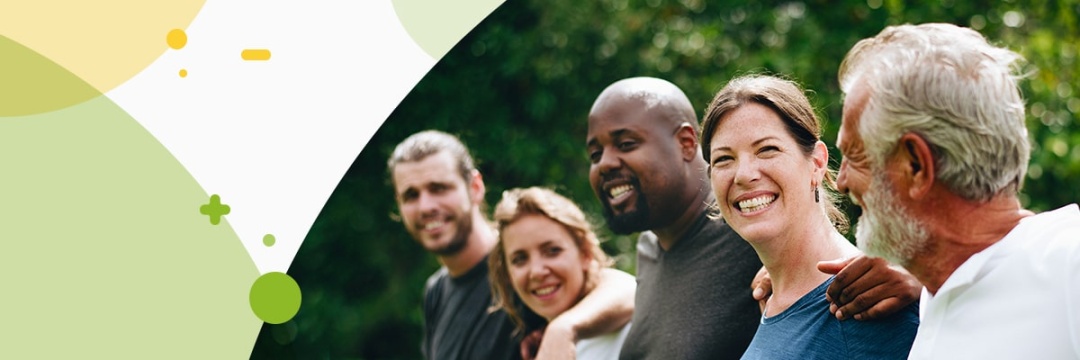 Headshot of group of 5 people talking