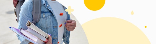 young adult with backpack holding books